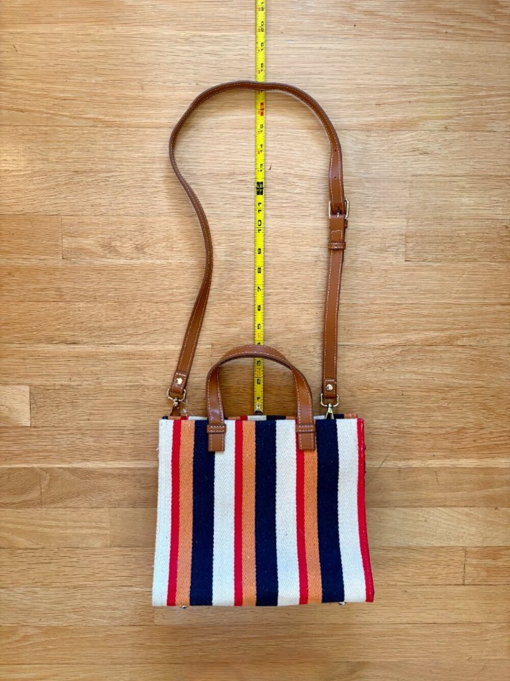Zara Woman Striped Canvas Tote Crossbody Bag - Picture 5 of 8